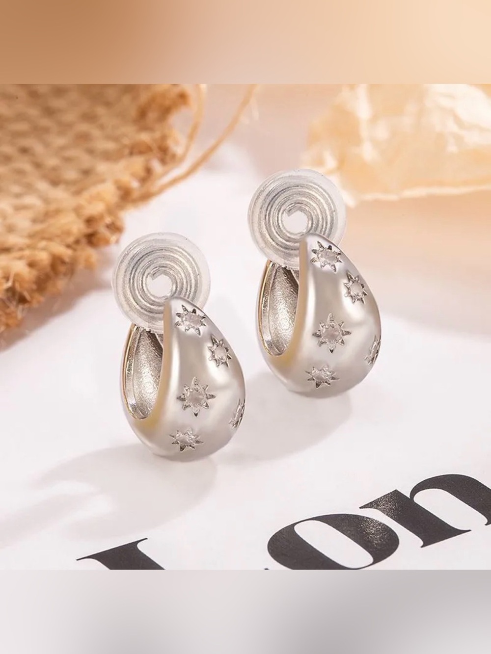 Silver Chunky Teardrop Huggie Hoop Clip On Earrings